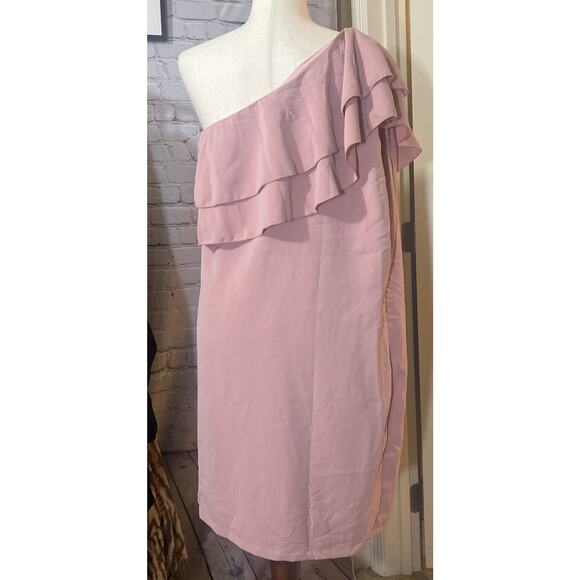 Womens Fashion Ruffle Bodice One Shoulder Dress, Dusty Rose Size XL New - Picture 2 of 6
